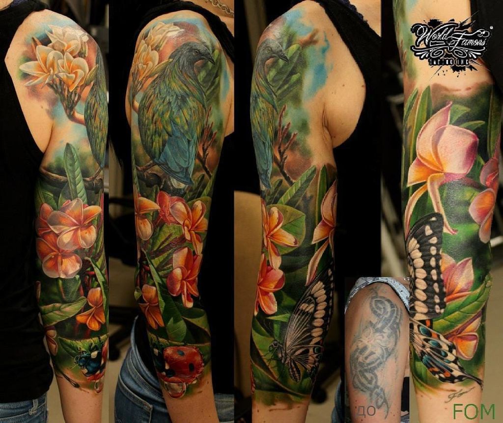 Hyper-realistic nature tattoo sleeve by Ilya Fom