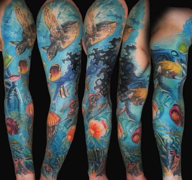 Aquatic full sleeve realism by Csaba Kolozsvari