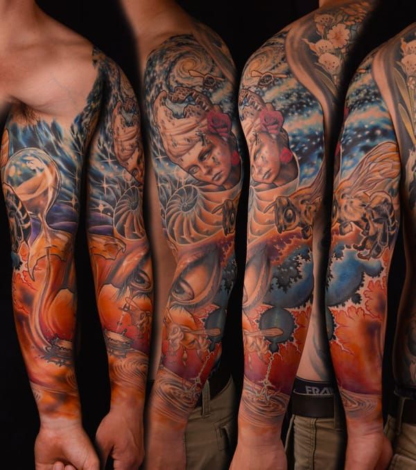 Realism meets surrealism; full sleeve composition by Gia Lai