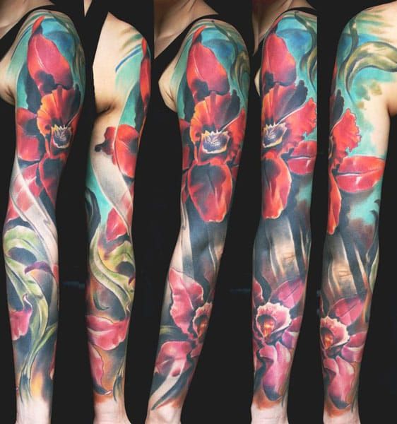 Floral full sleeve realism by Kamil Terczynsk