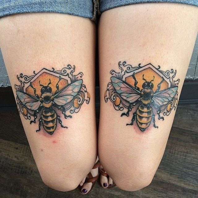 Neo traditional bee tattoo by Victoria Benea  Tattoos Bee tattoo Tattoo  designs