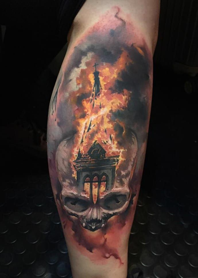 House on fire by Matt at Evil From The Needle Camden London  rtattoos