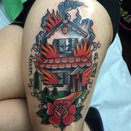My burning house Perfection by Maartenvdeb Bekijk deze Instagramfoto van  maartenvdeb tattoo house burning maartenvd  Hand tattoos Tattoos  Home tattoo