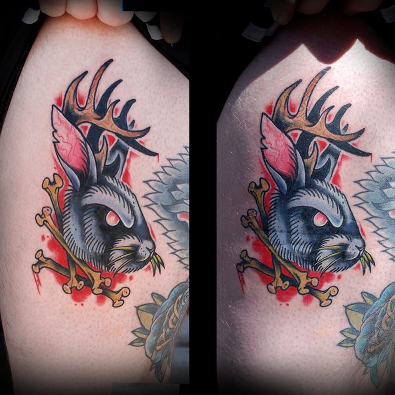 cover scar with jackalope tattoo tattoopeople toronto 타투 타투피플 토론토   Tattoos Sleeve tattoos Bunny tattoos
