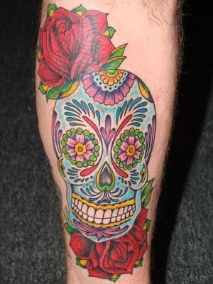 Via tattoostime.com - Artist unknown. #sugarskull #skull #rose