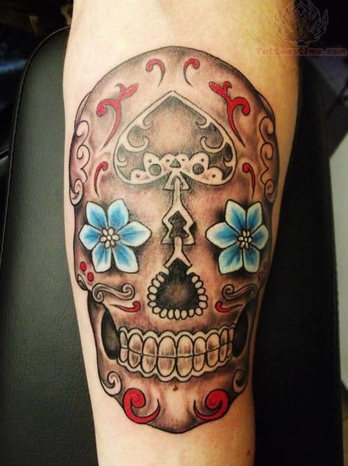 Via tattoostime.com - artist unknown #sugarskull #skull #flower
