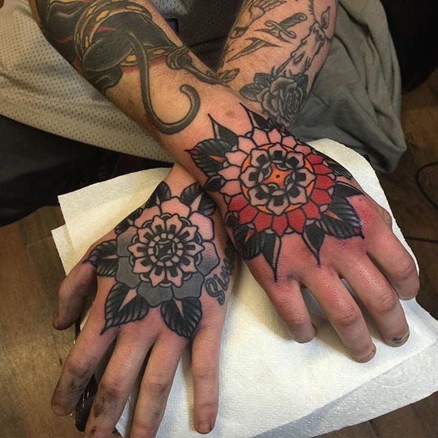 My hand tattoos done at the world famous elm st tattoo   rtraditionaltattoos
