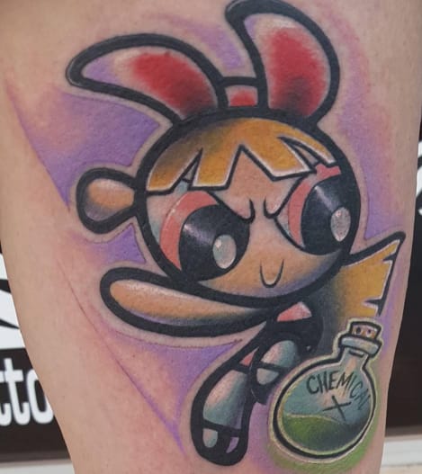 Blossom and Chemical X! Tattoo by Aaron Johnson.