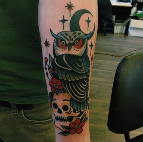 art black and white tattoo owl and skull image inspiration on  Designspiration