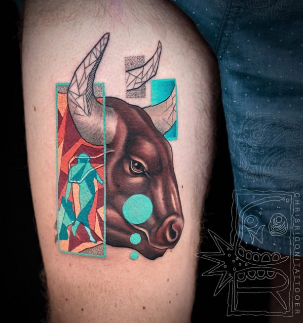 Bull tattoo #ChrisRigoni #abstract #bull #shapes #color