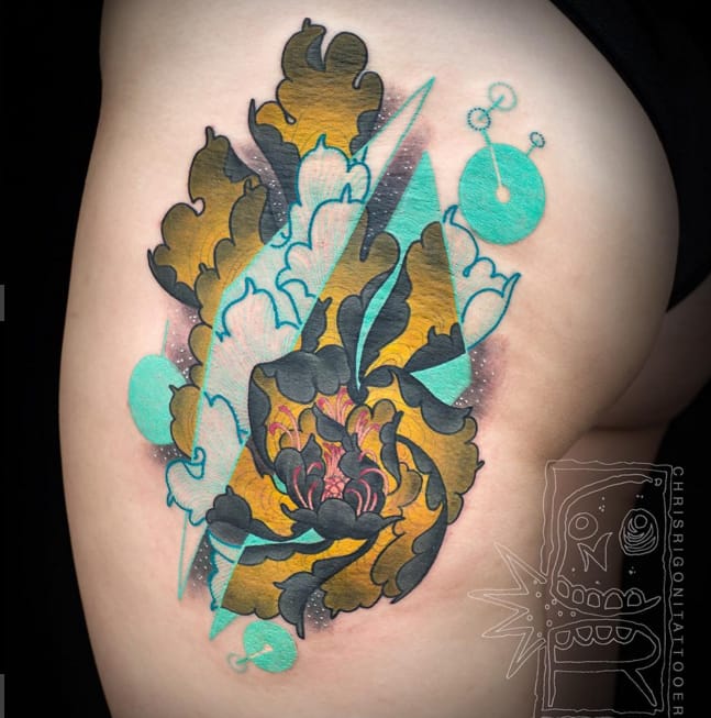 Abstract peony tattoo by Chris Rigoni #peony #ChrisRigoni #abstract #flower #colorful