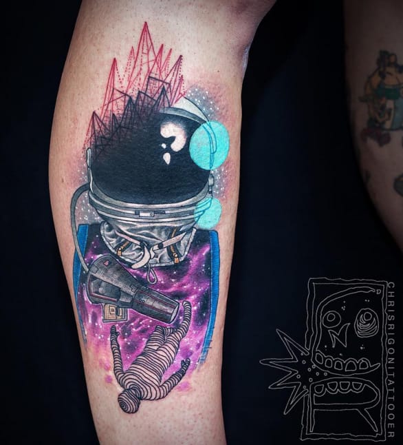 Amazing astronaut tattoo #ChrisRigoni #astronaut #colorful #watercolor