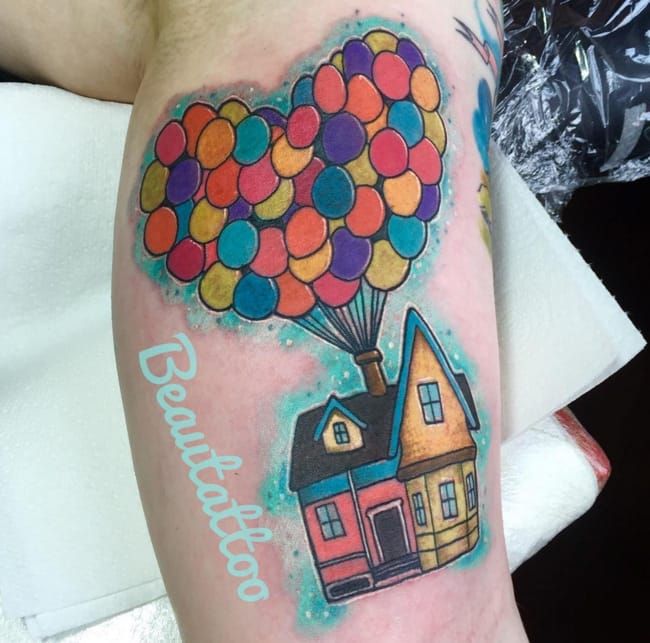 Disney Up House tattoo  Rainbow tattoos Classy tattoos Dainty tattoos