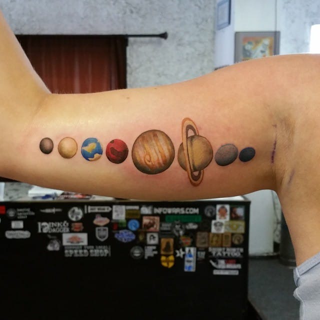 Solar system tattoo by Dave O'Neill #solar #solarsystem #space #planets #color #astronomy