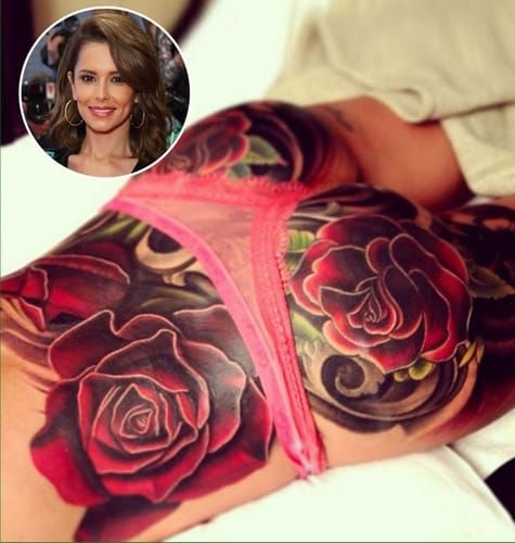 Cheryl Cole's huge flower piece from the middle of her back all the way to her upper thighs. via lifeandstylemag.com