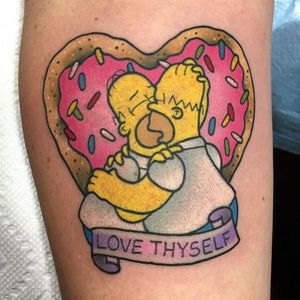 "Love thyself" Simposons tattoo by Alex Strangler