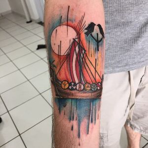 Viking Ship Tattoo by Miabara Tattoo