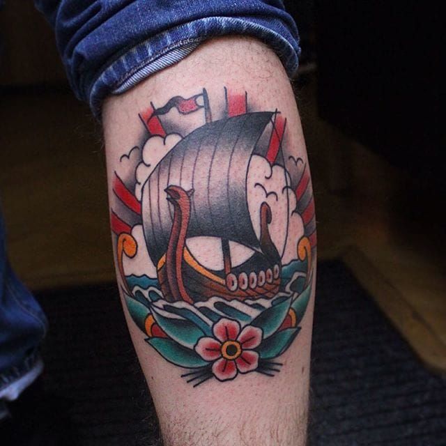 Berserkir Boat Nordic Viking Tattoo Design  LuckyFish Art