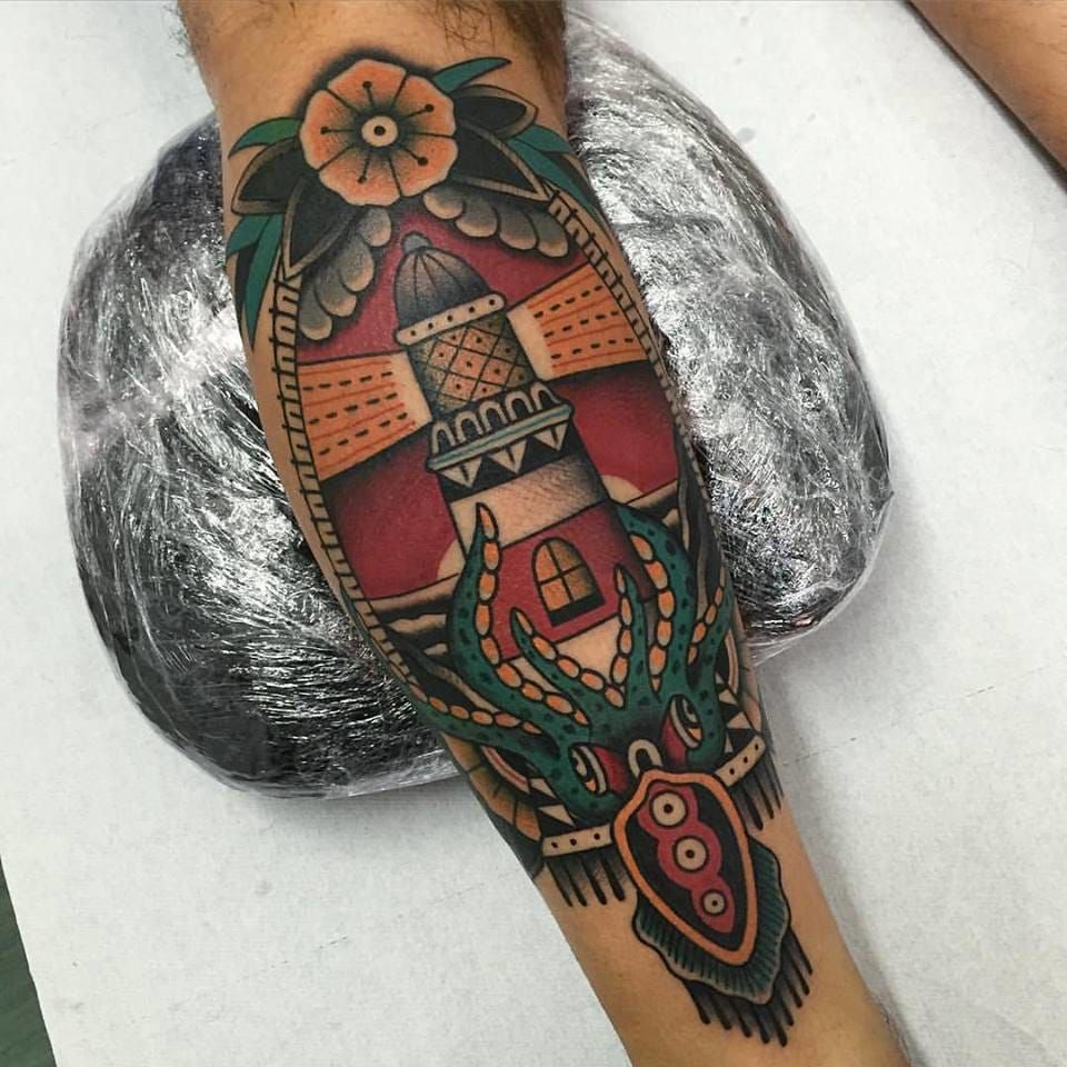 16 Latest Neo Traditional Lighthouse Tattoos