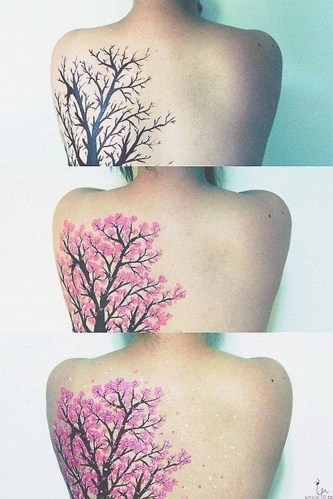 It's awesome how the tattoo progress is similar to the tree's.