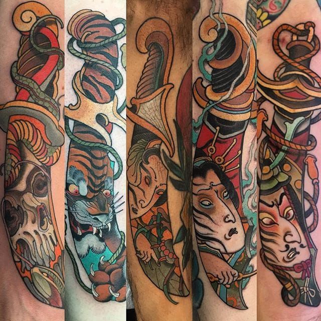 Colorful and Creative Dagger Tattoos by Stu Padgin  Tattoodo