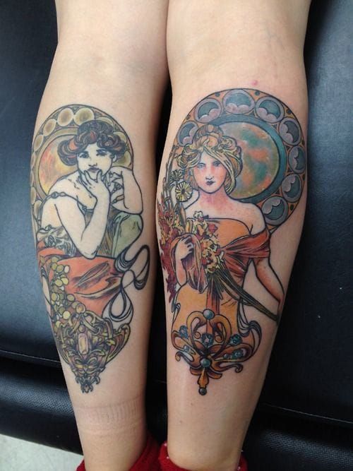 Nice leg tattoos by Dia Moeller.