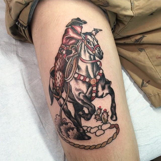 INKcredible tattoo on Instagram Posted withregram  whoaskedburke  Vignette on 100 for this cowboy on horseback cowboy cowboys horse  horses outlaw tattoo tattoos