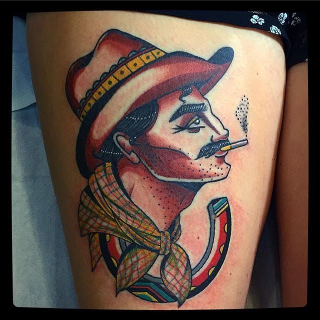Traditional cowboy done by Ben Rorke at tradition tattoo in Brisbane Aus   rtattoos