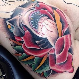 Shark and Rose Tattoo by Brie Felts