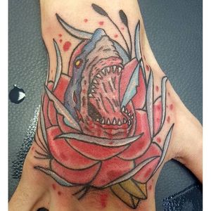 Shark and Rose Tattoo by Channing Worden