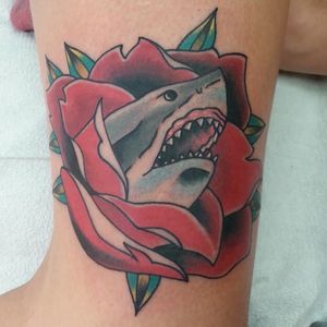 Shark and Rose Tattoo by Michael Beliveau