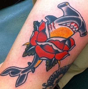 Shark and Rose Tattoo, artist unknown