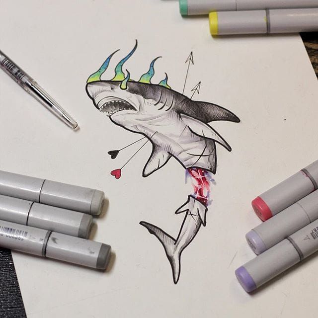 Surrealistic shark drawing by Anzo Choi