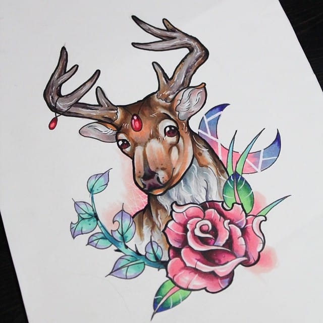 Deer with a rose by Anzo Choi