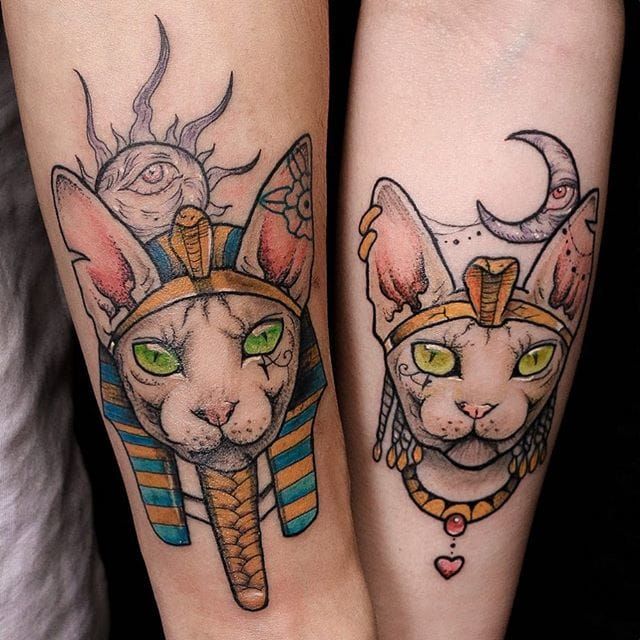 Anzo's Egyprian cat couple tattoos