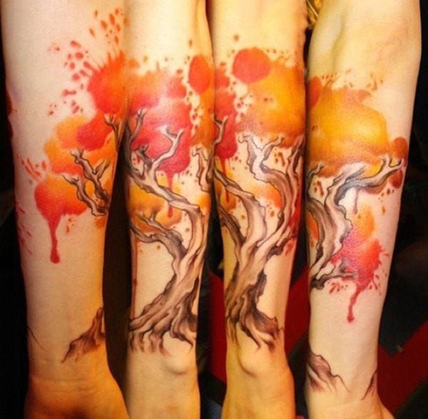 Autumn Tree Tattoo On Left Back Shoulder