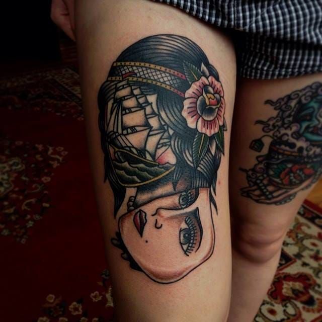 Thigh Tattoo by Iain Sellar
