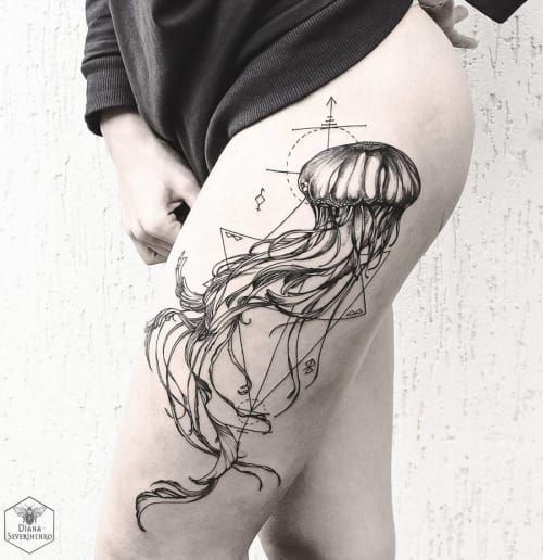 Thigh Tattoo by Diana Severinenko