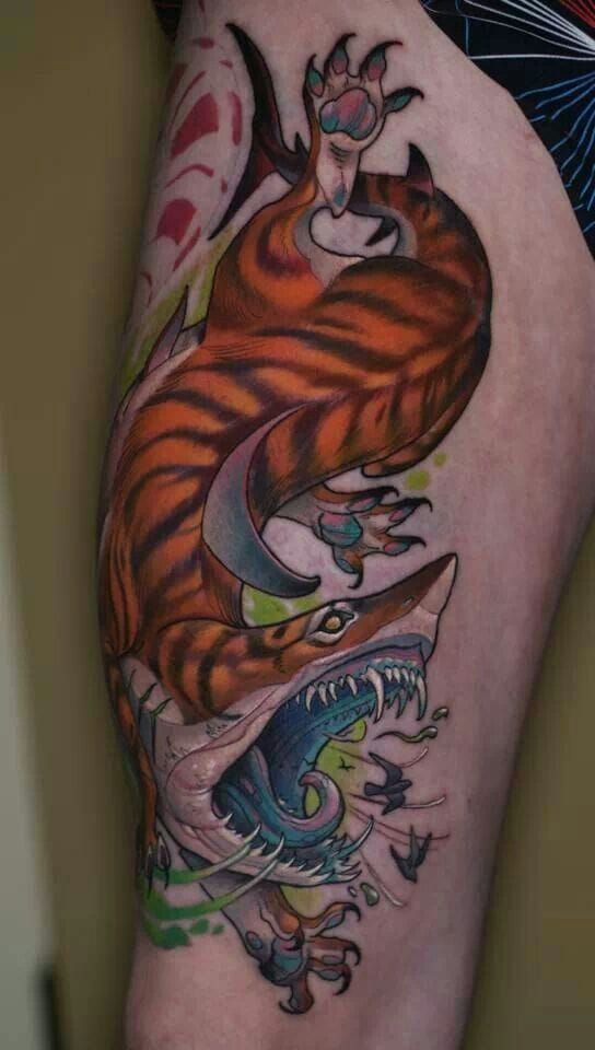 Grey Ink Tiger Shark Tattoo Design