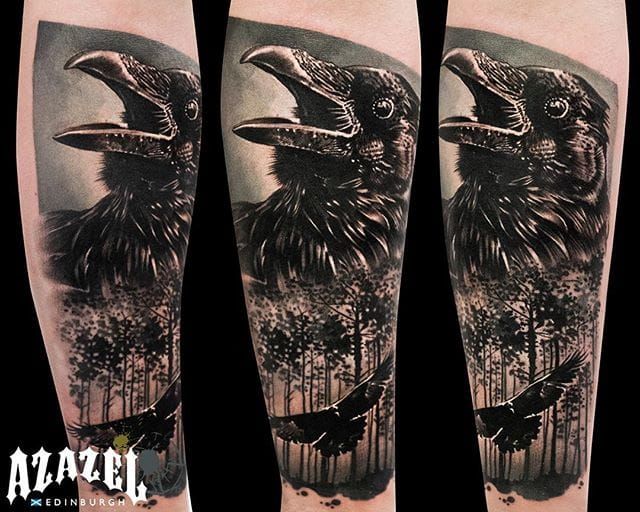 crow tree tattoo