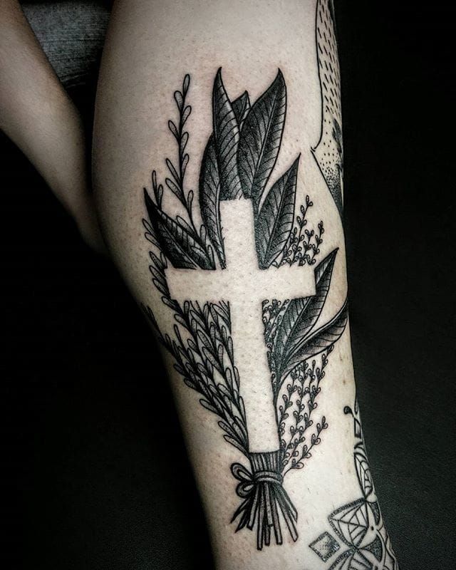 Negative space cross and some roses  Blue Heron Tattoo  Facebook
