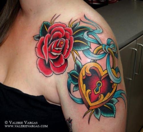 Neotraditional heart locket by Valerie Vargas