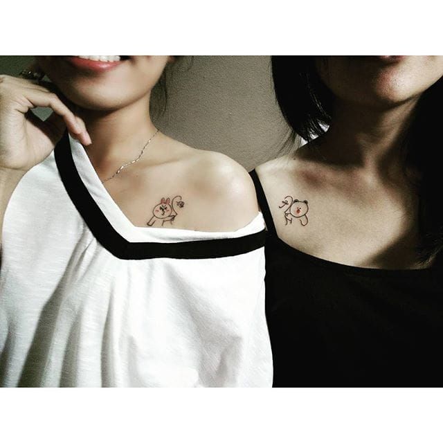 Cute animal couple tattoo @artyourself/Instagram #coupletattoo #bunny #linework #fineline #simple