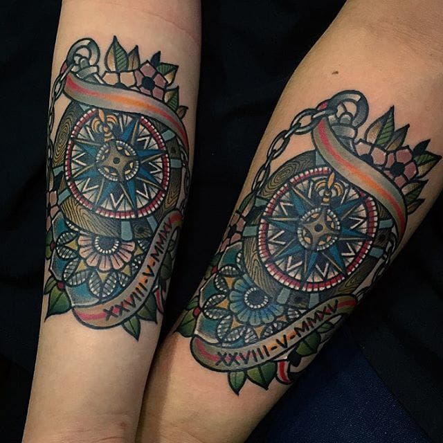 Awesome traditional tattoos by @micotattoo/Instagram #coupletattoo #traditional #color