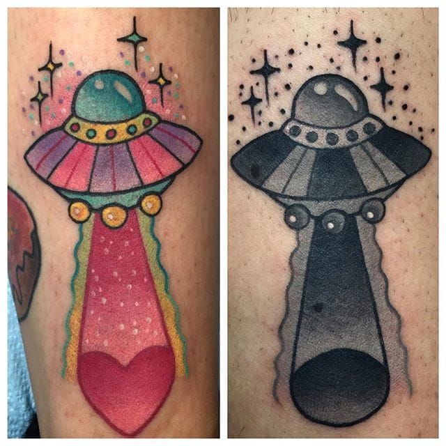 When your love is out of this world. Tattoo by Alex Strangler #coupletattoo #alexstrangler