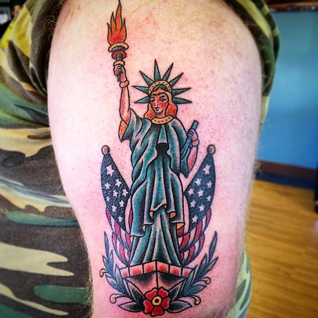 Black and Gray Statue of Liberty Tattoo by Dave Racci TattooNOW