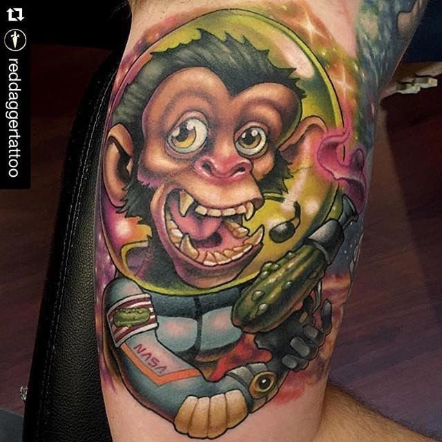 Space monkey tattoo done by Mana at Okinawa ink in Okinawa Japan  r tattoos  Monkey tattoos Astronaut tattoo Small tattoos for guys