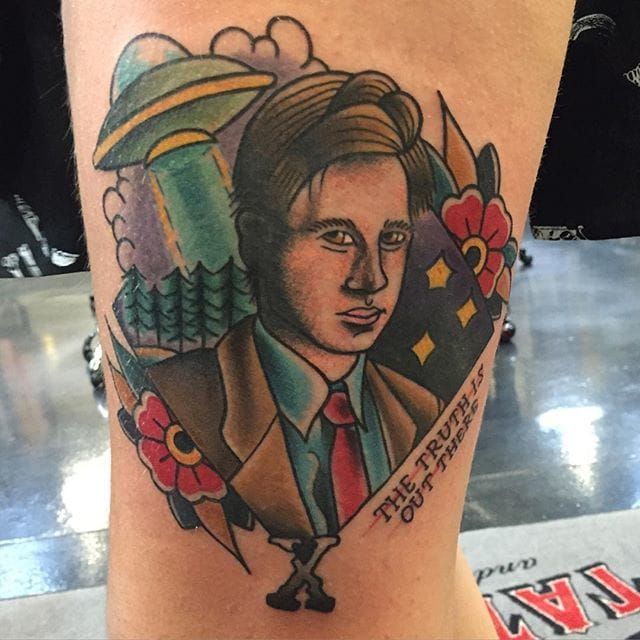 Xfiles tattoo I got in January photo taken same day Not sure why I  didnt think of posting this here before but its the continuation of a  scifi sleeve Im building The