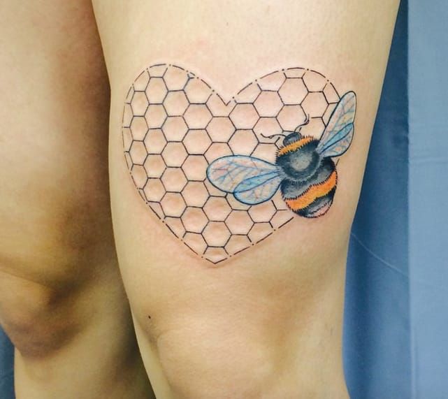 Bee with Honeycomb Tattoo  Honeycomb tattoo Floral tattoo sleeve Tattoo  sleeve filler