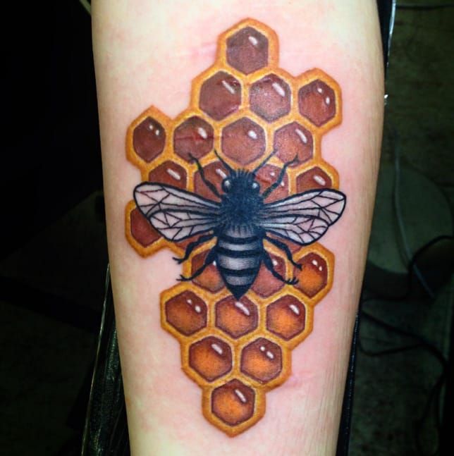 Tattoo uploaded by Irish  Floral and honeycomb with bee  Tattoodo